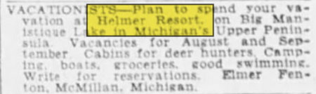 Helmer Resort - Aug 07 1947 Article